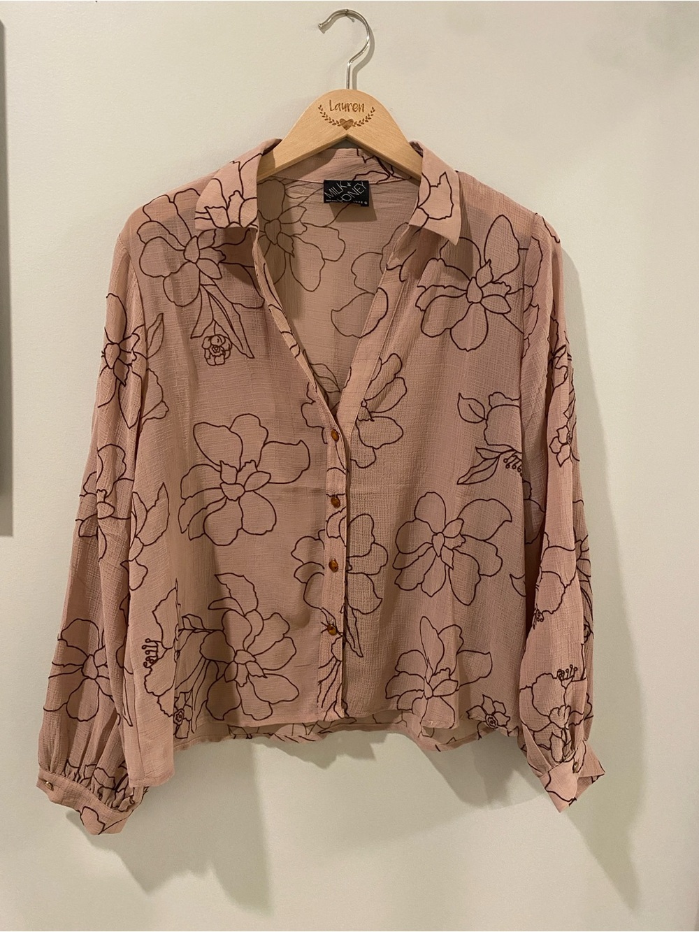 NWT - Dusty Pink Floral Button-Down Blouse - Size Medium